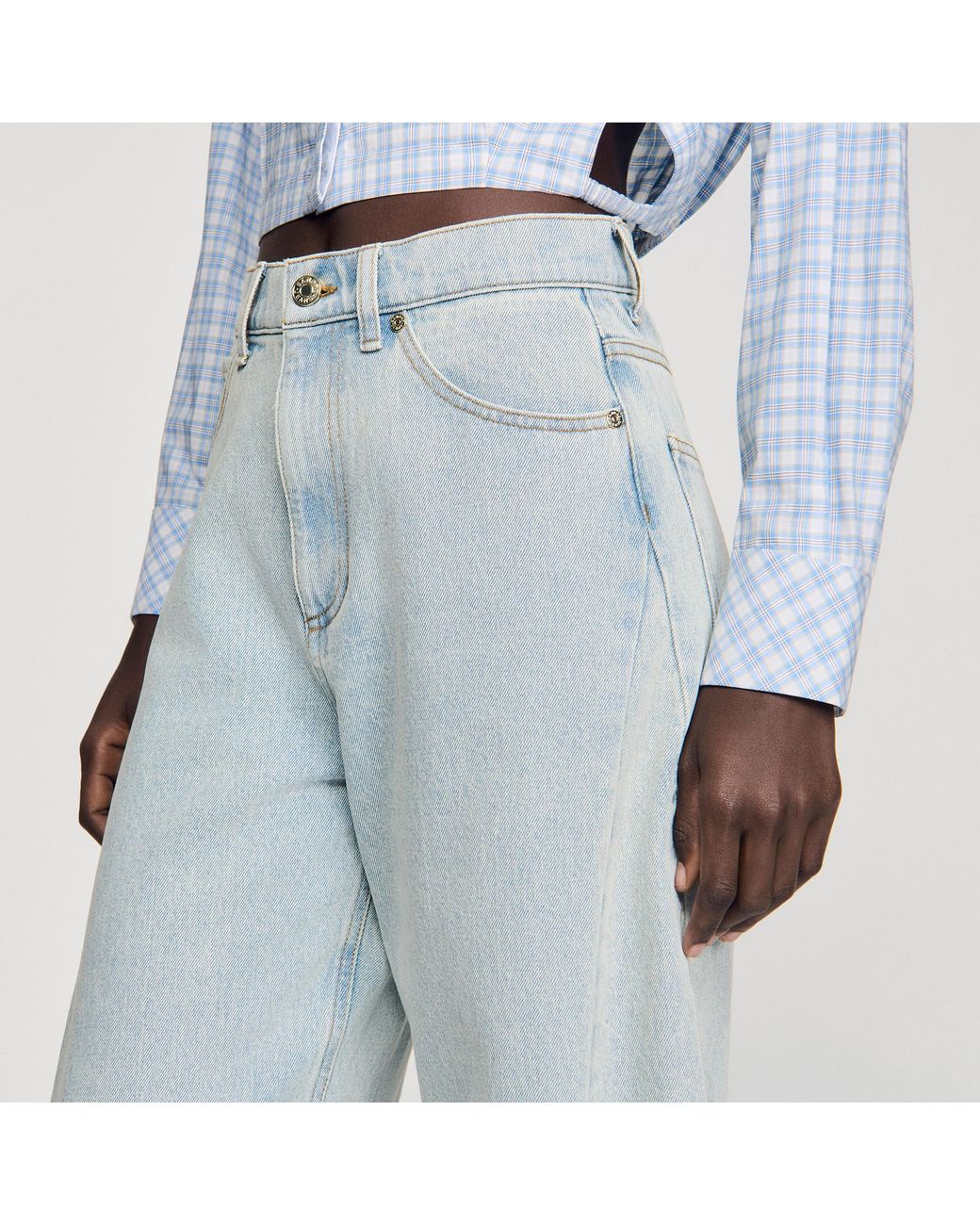 Sandro Blue Faded Barrel Cotton Jeans