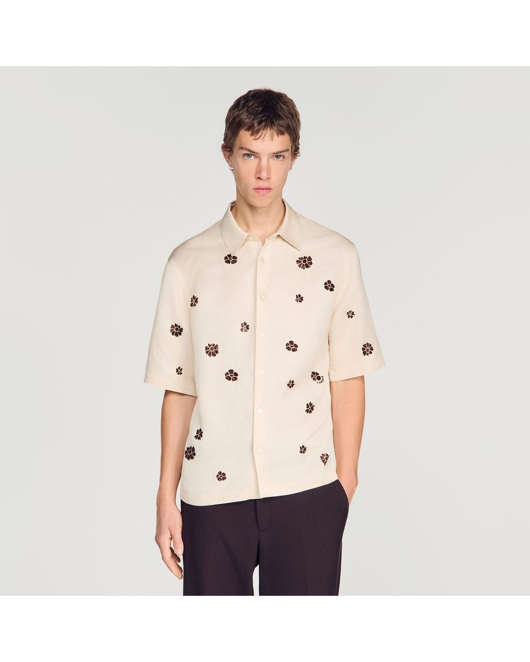 Sandro Blue Loose-Fit Floral Shirt for men