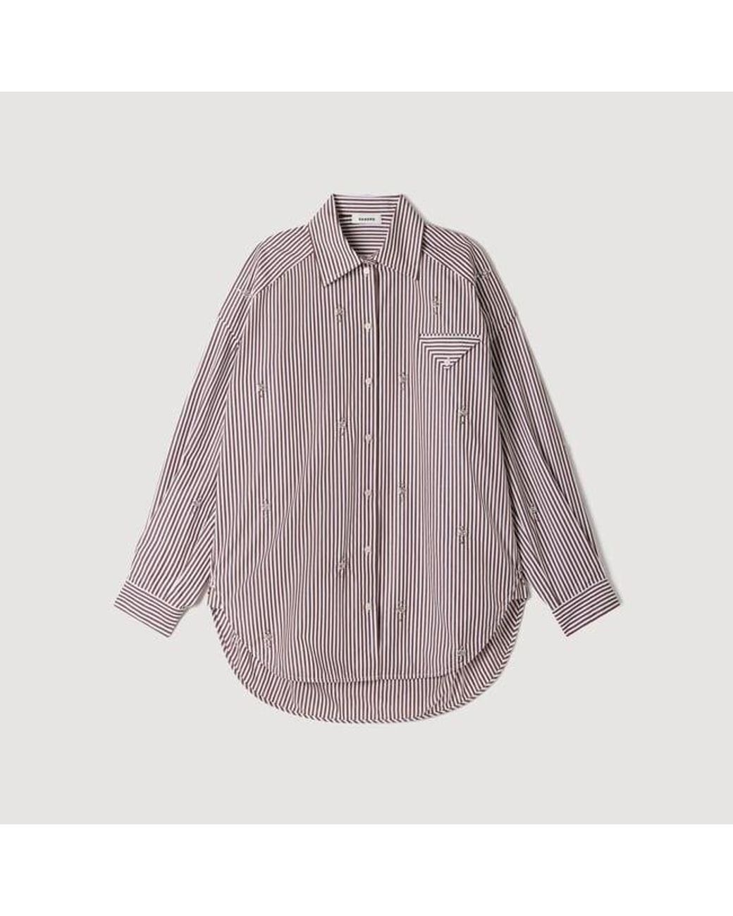 Sandro Blue Oversized Striped Rhinestone Shirt