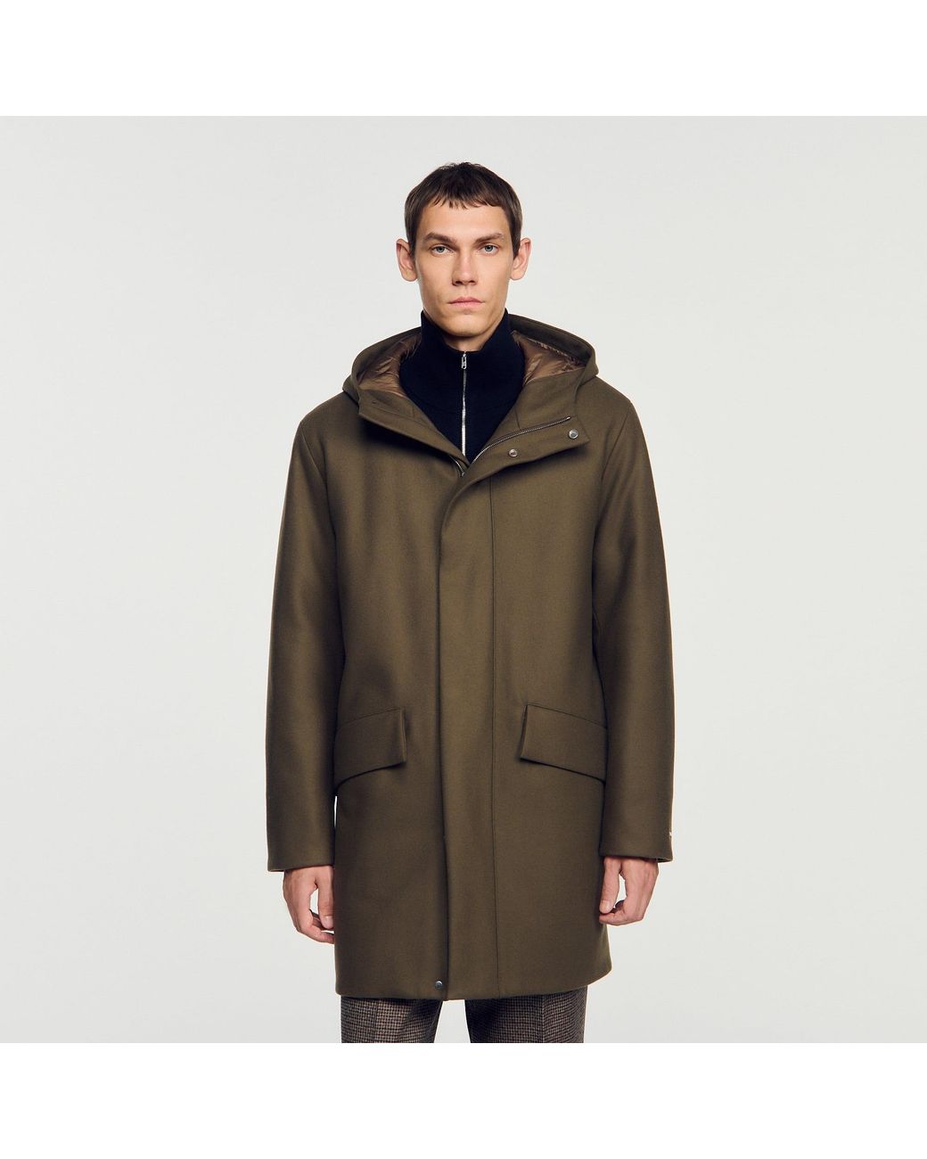 Sandro Black Wool And Cashmere Parka for men