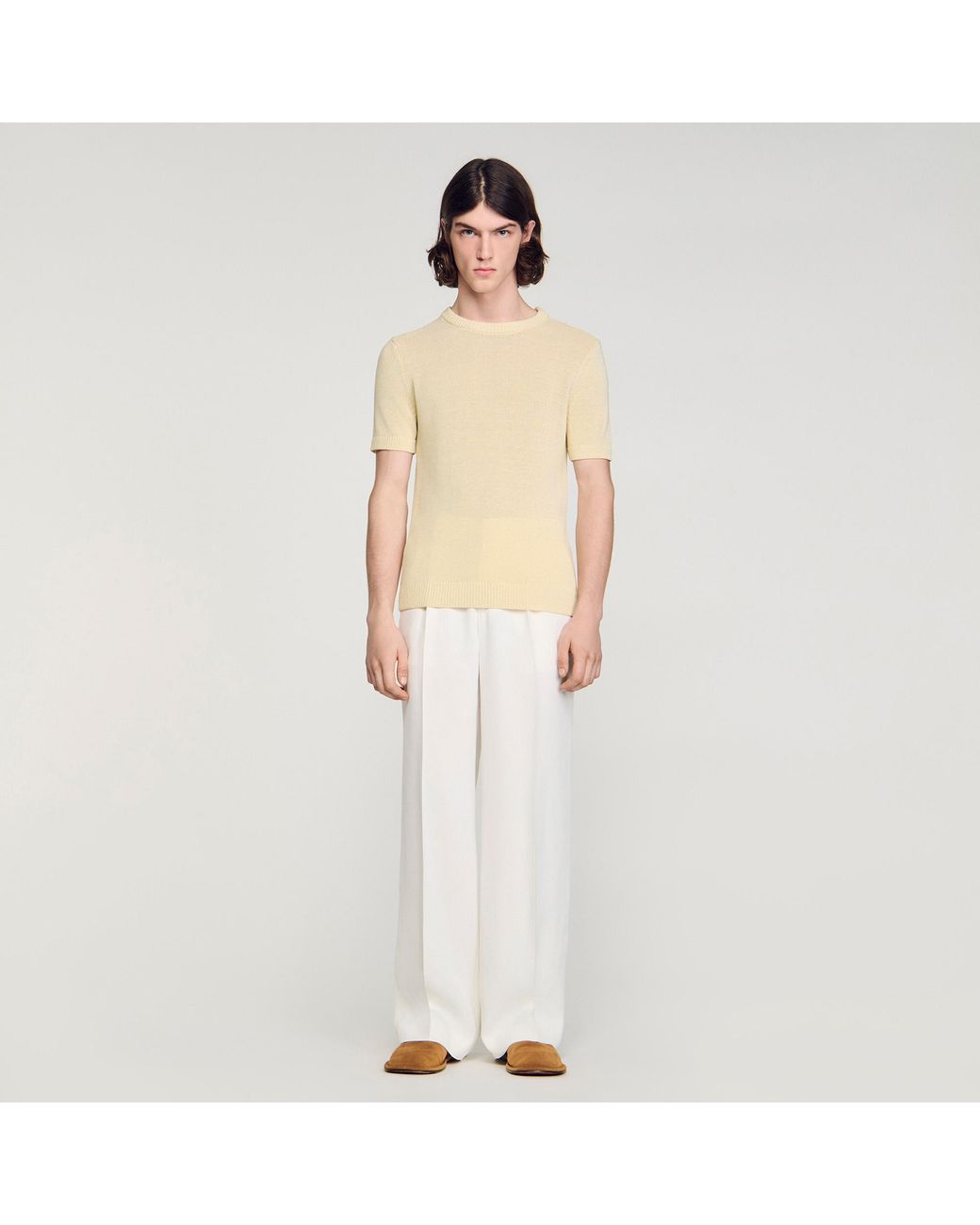 Sandro White Fine Knit T-Shirt for men