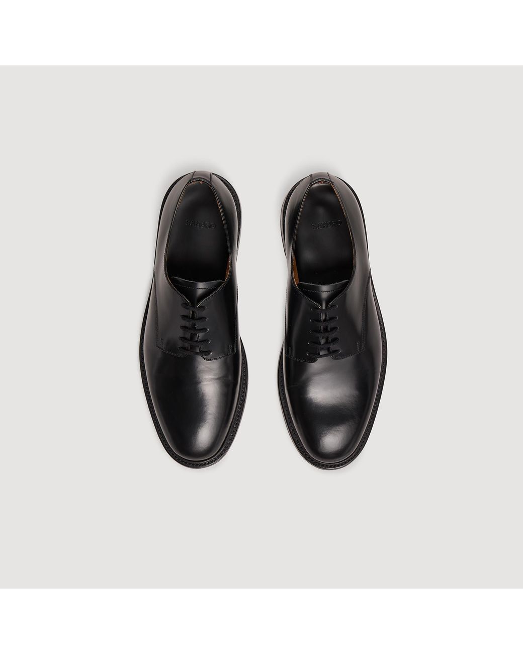 Sandro Black Glazed Leather Derbies for men