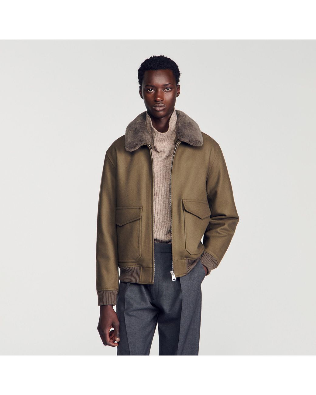 Sandro Multicolor Wool Jacket With Removable Collar for men