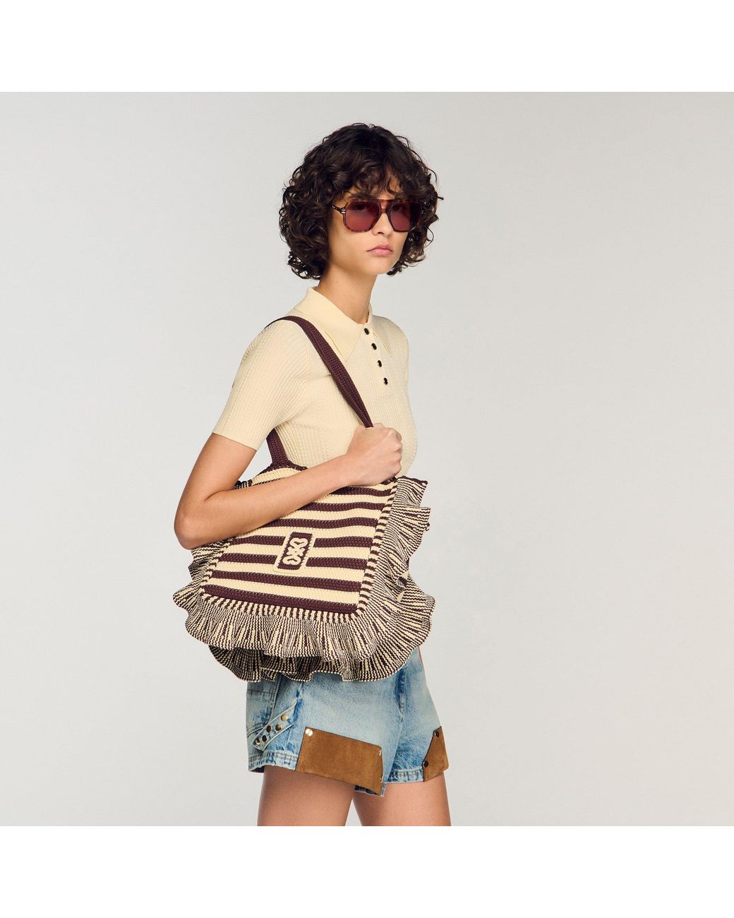 Sandro Multicolor Striped Crochet Bag