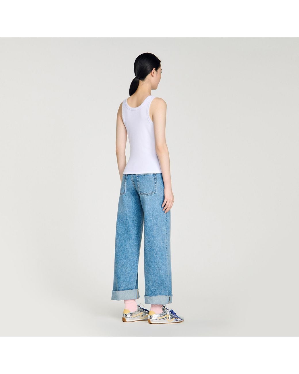 Sandro Blue Beaded Ribbed Vest Top