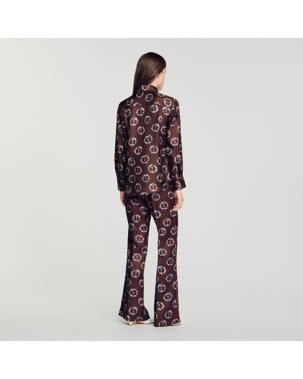 Sandro Brown Floral Print Silk Shirt