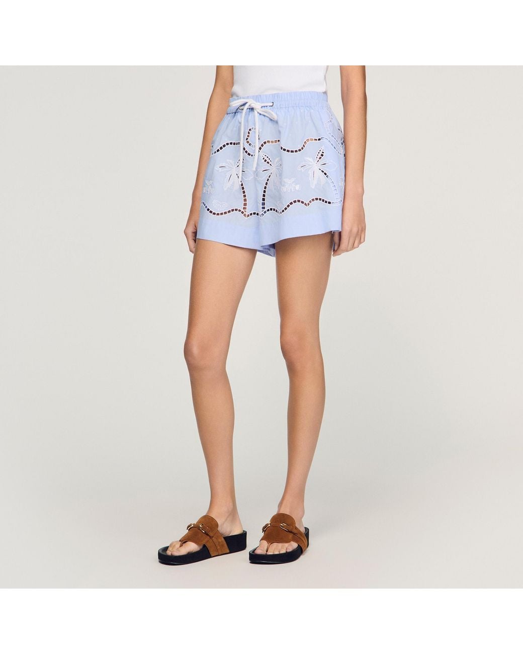 Sandro Blue Embroidered Cotton Shorts