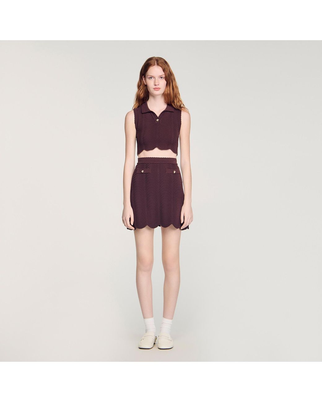 Sandro Brown Short Fancy Knit Skirt