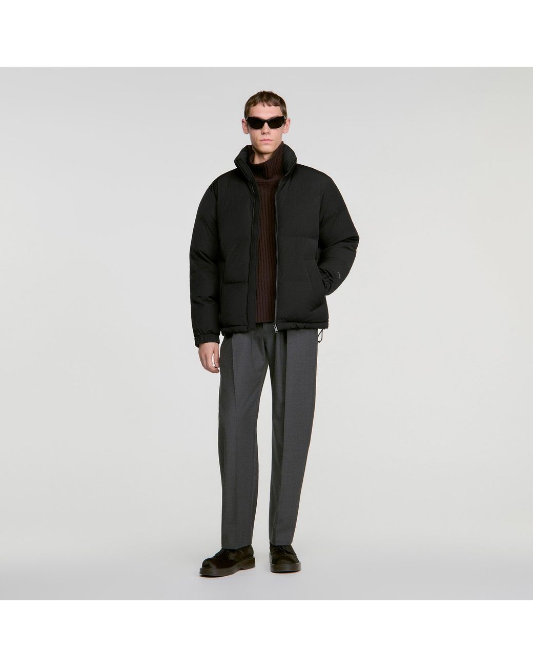Sandro Black Zip-Up Tech Fabric Puffer Jacket for men