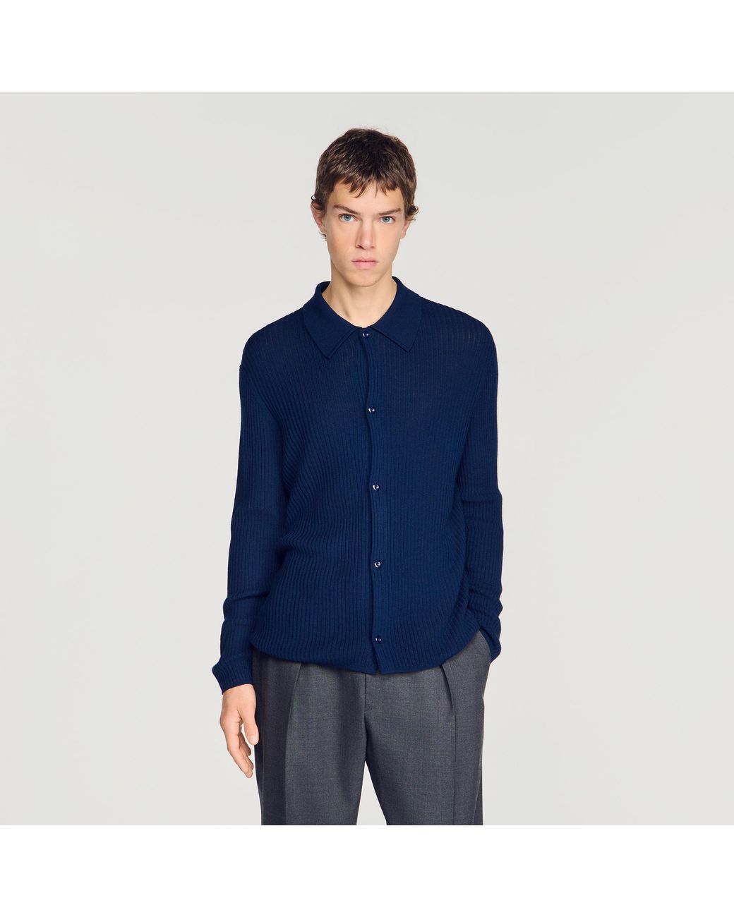 Sandro Blue Rib Knit Shirt for men