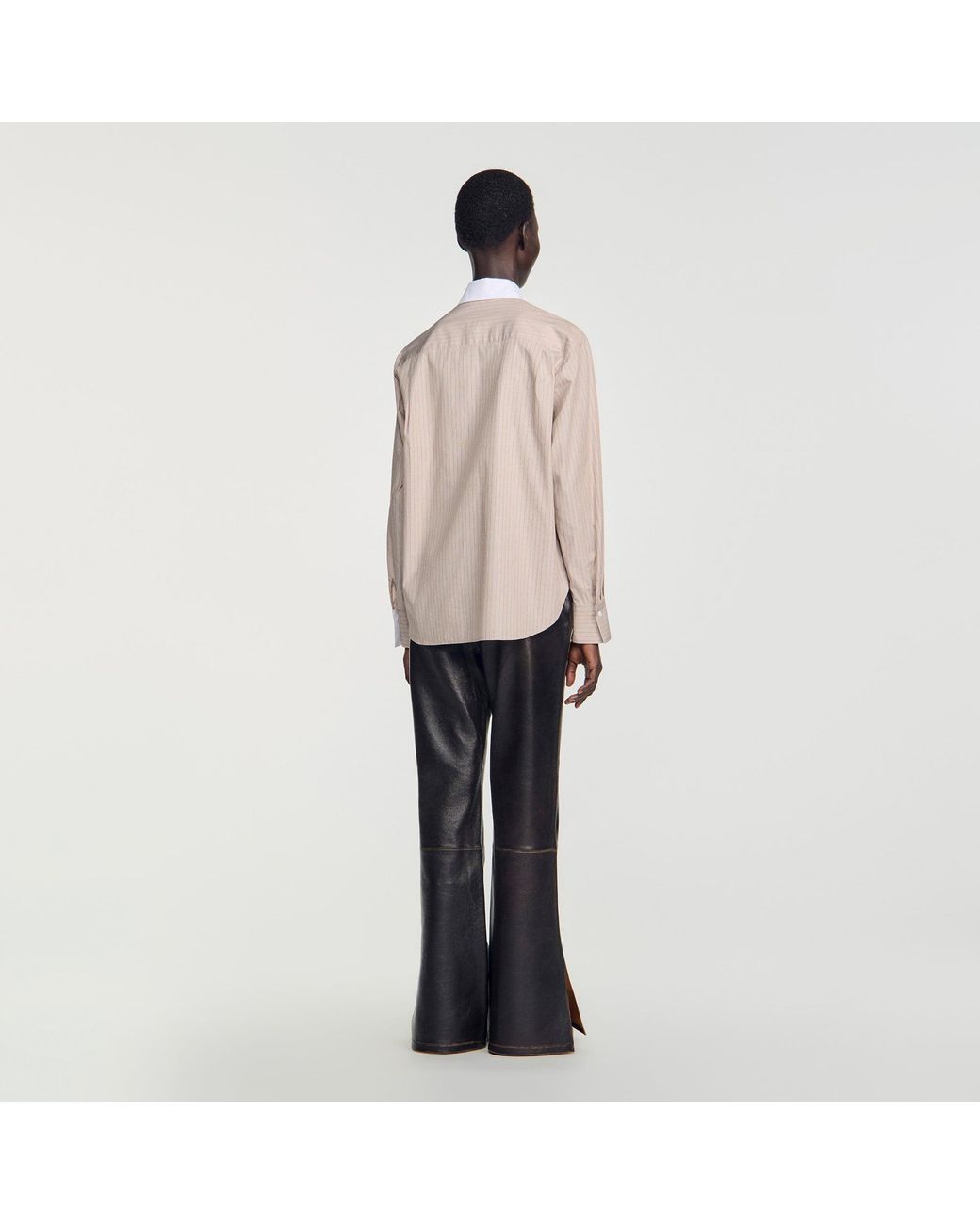 Sandro Natural Striped Shirt With Contrast Collar