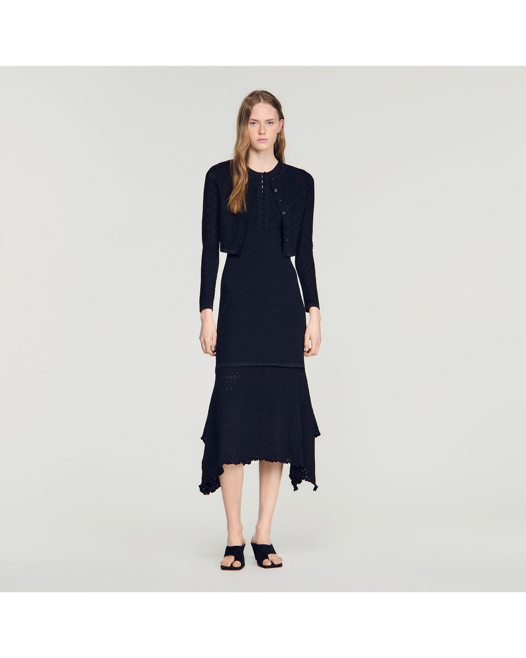 Sandro Blue Fancy Pointelle Dress