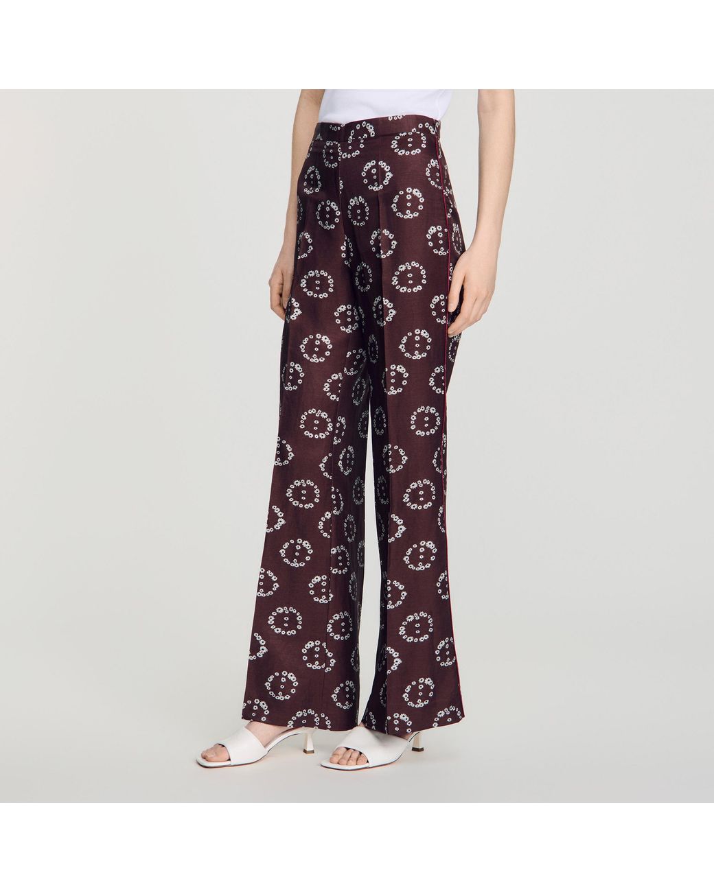 Sandro Blue Floral-Print Flowy Trousers