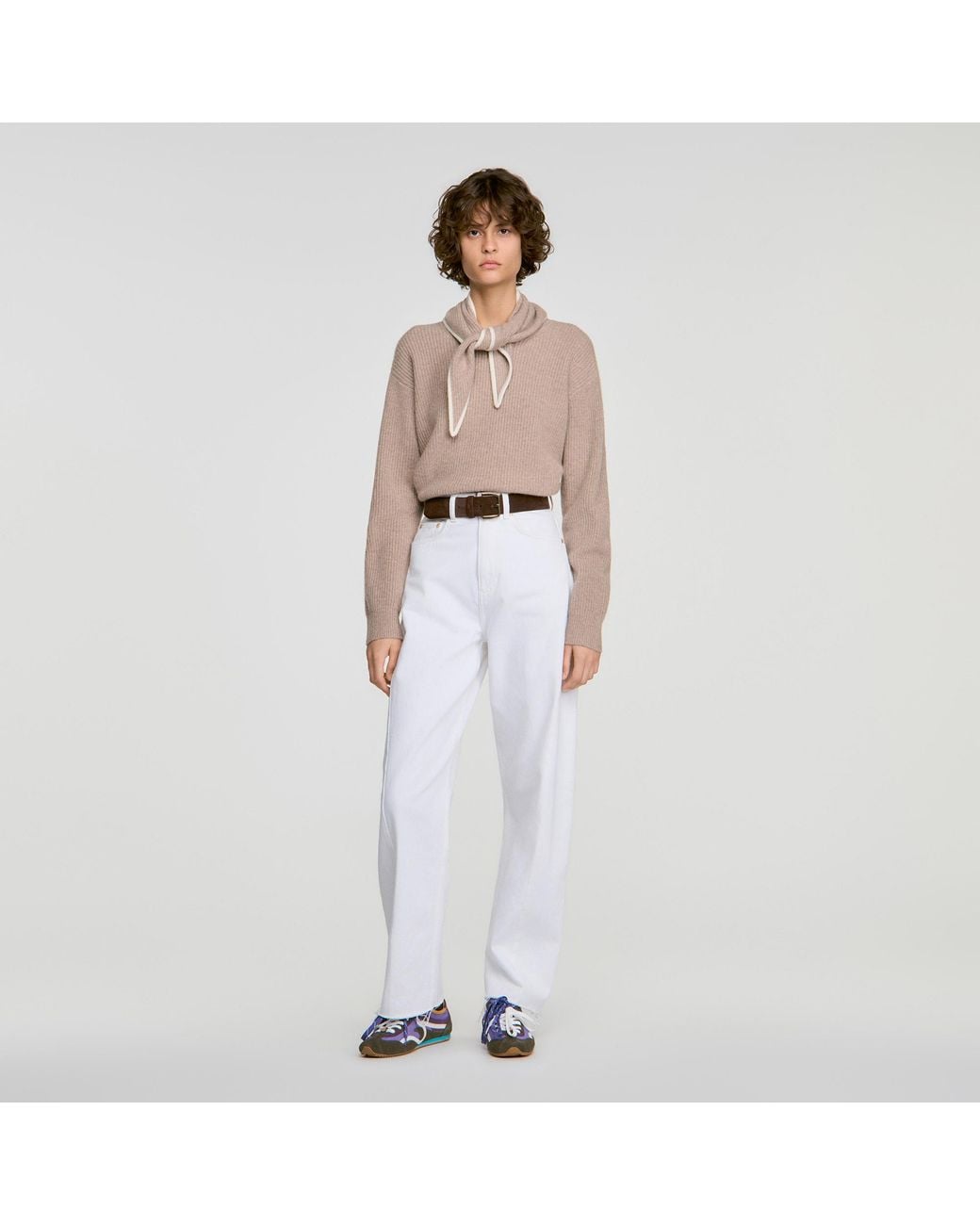 Sandro White Sweater With Removable Scarf