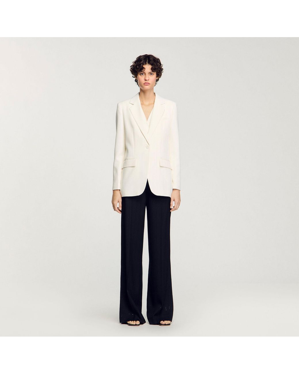 Sandro White Sequin-Stripe Opera Blazer
