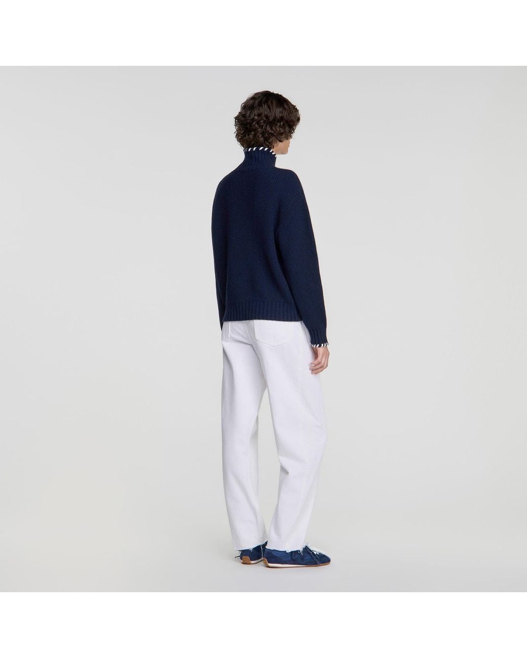 Sandro Blue Wool Sweater With Braided Details