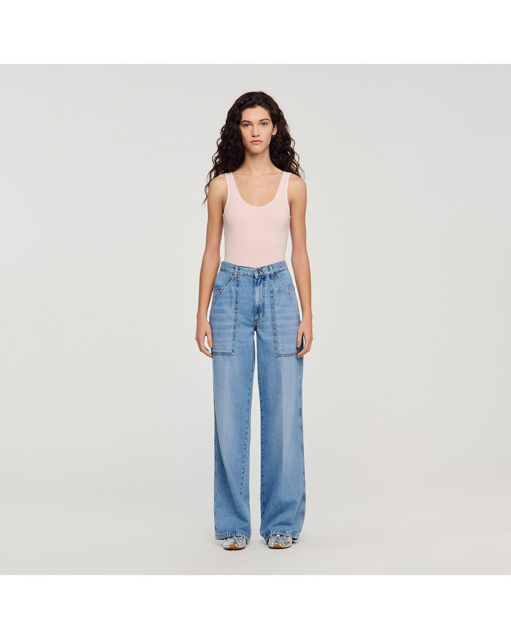 Sandro Blue Faded Wide Straight-Leg Jeans