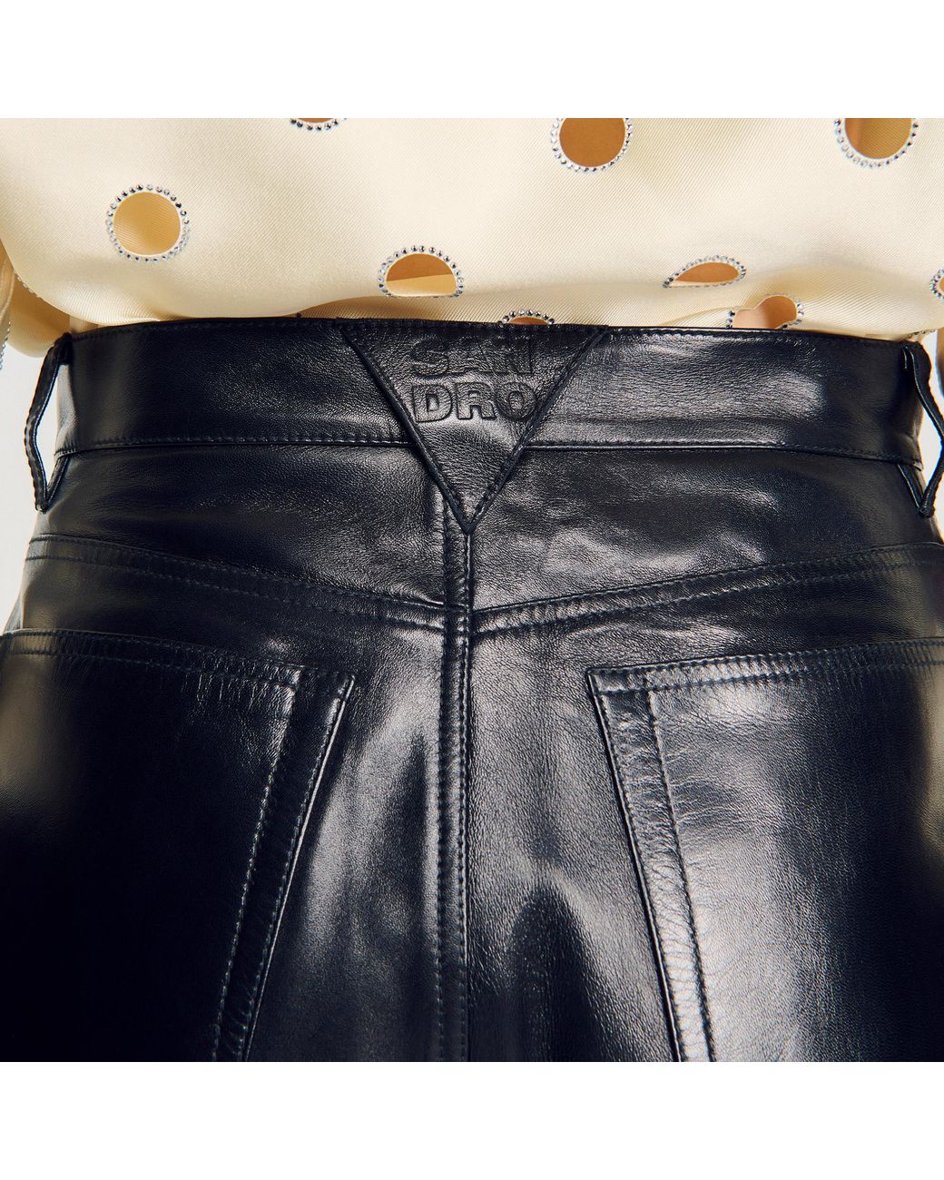 Sandro Blue Leather Barrel-Leg Trousers