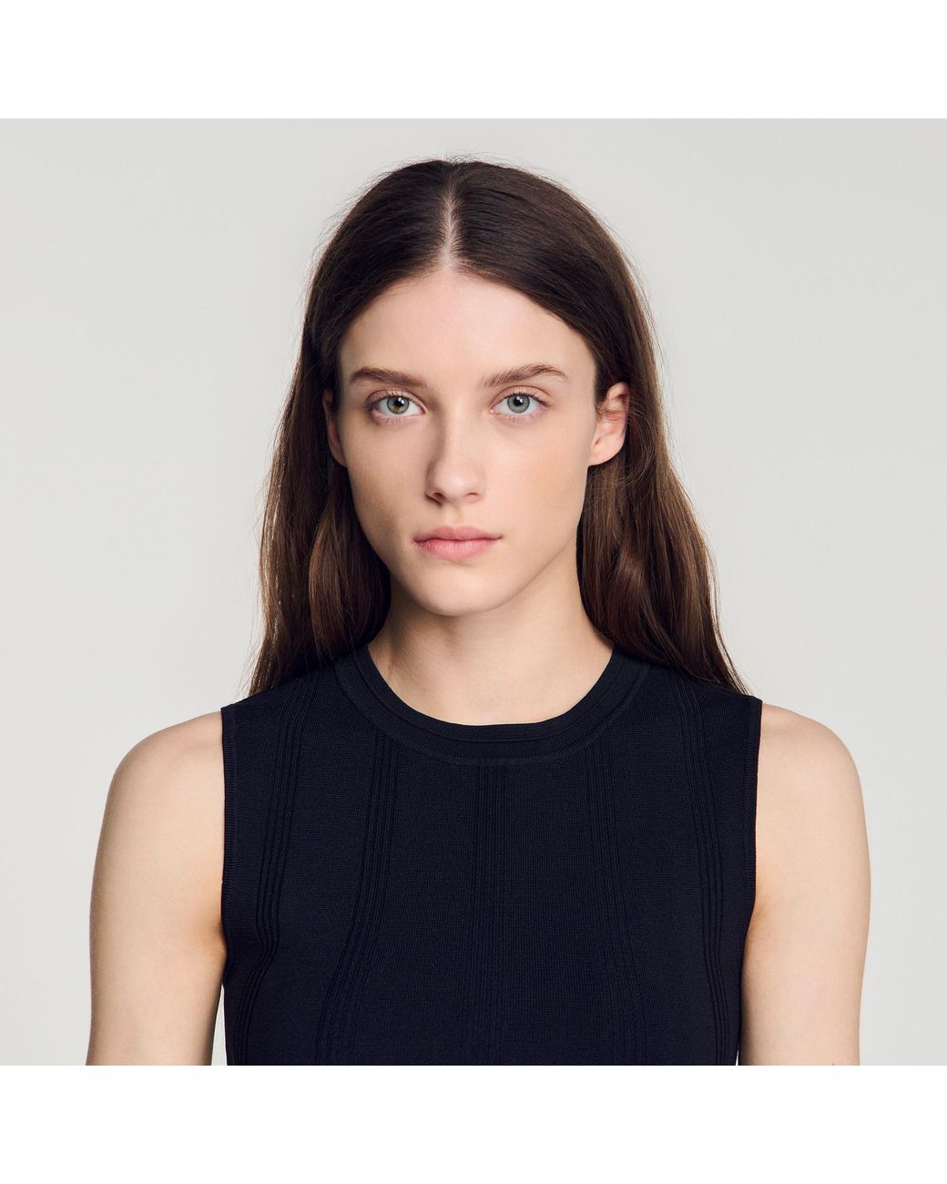 Sandro Blue Cropped Ribbed Knit Top