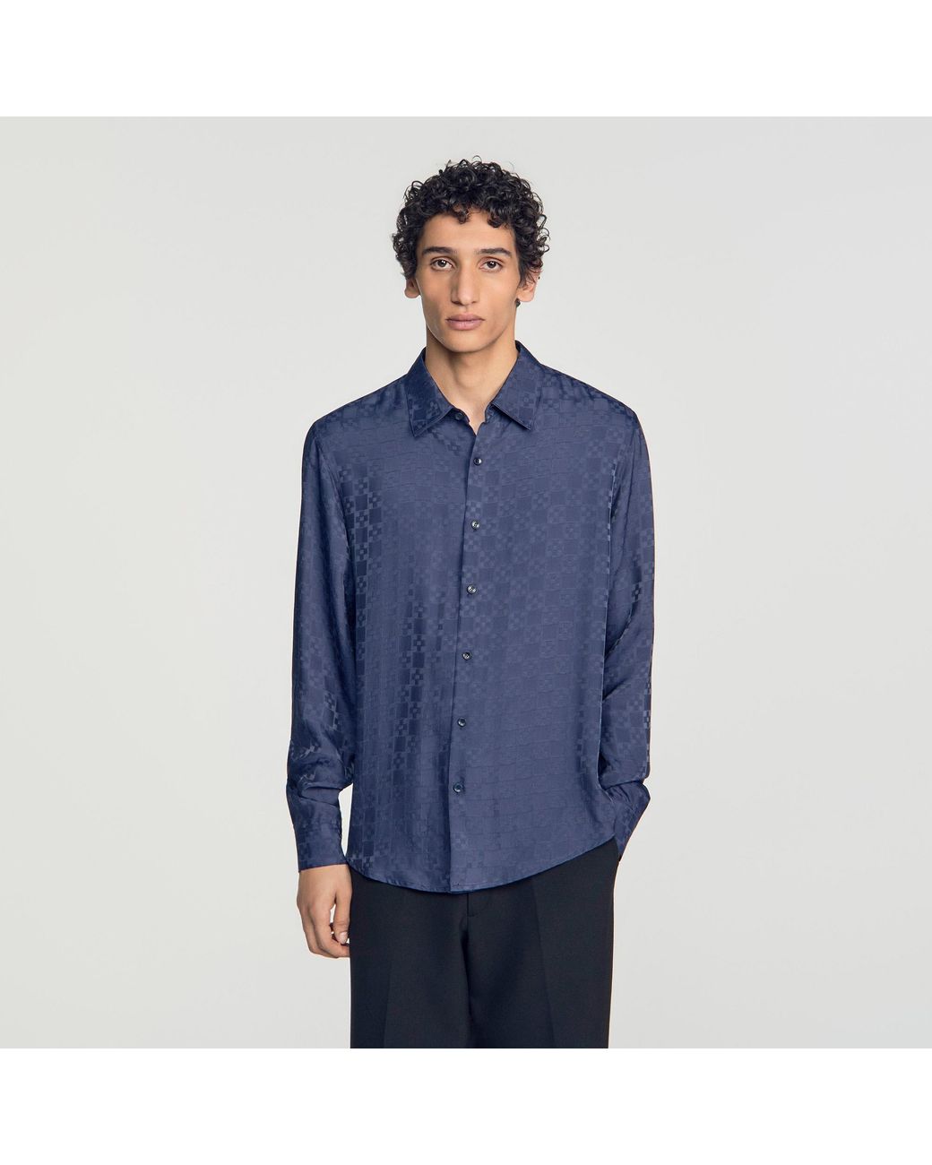 Sandro Blue Square Cross Loose-Fit Shirt for men
