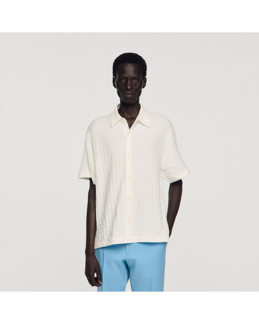Sandro Blue Square Cross Cotton Jacquard Shirt for men