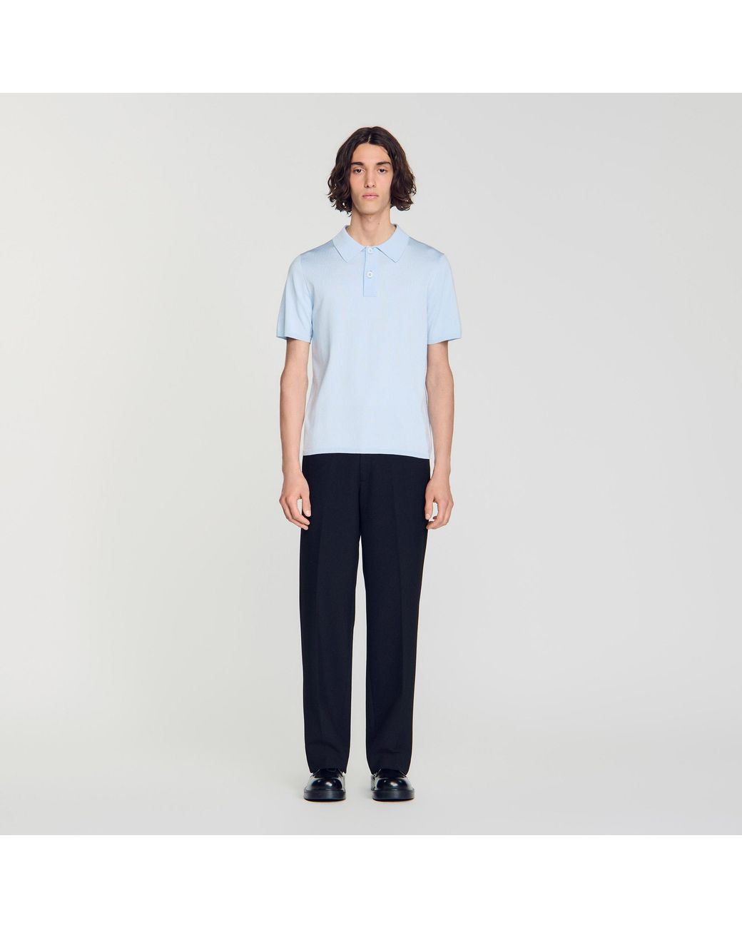 Sandro Blue Short-Sleeve Knitted Polo Shirt for men