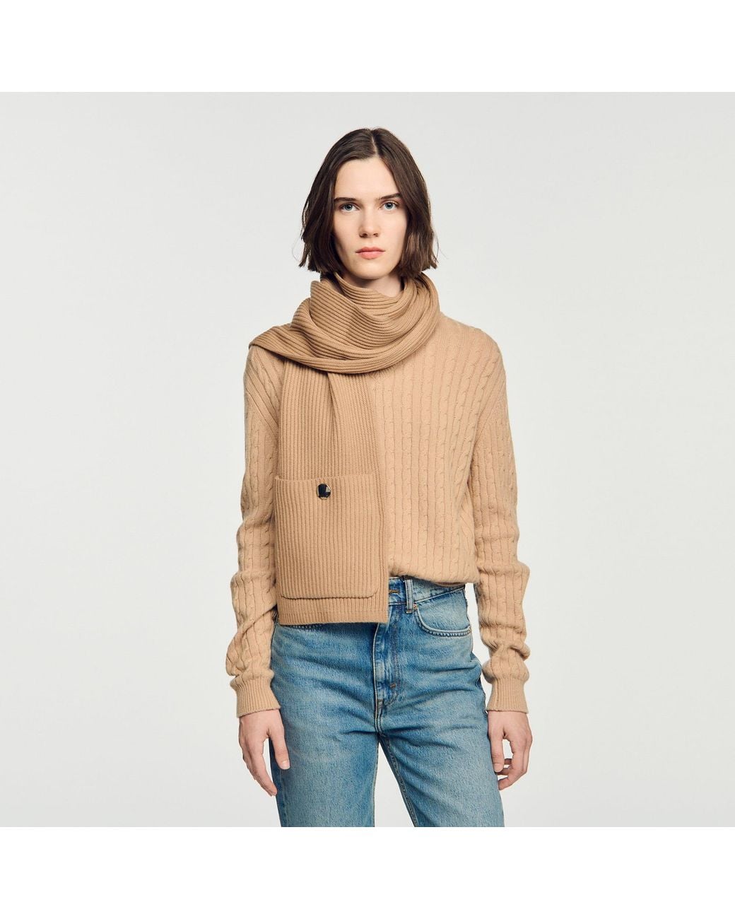 Sandro Brown Wool And Cashmere Scarf