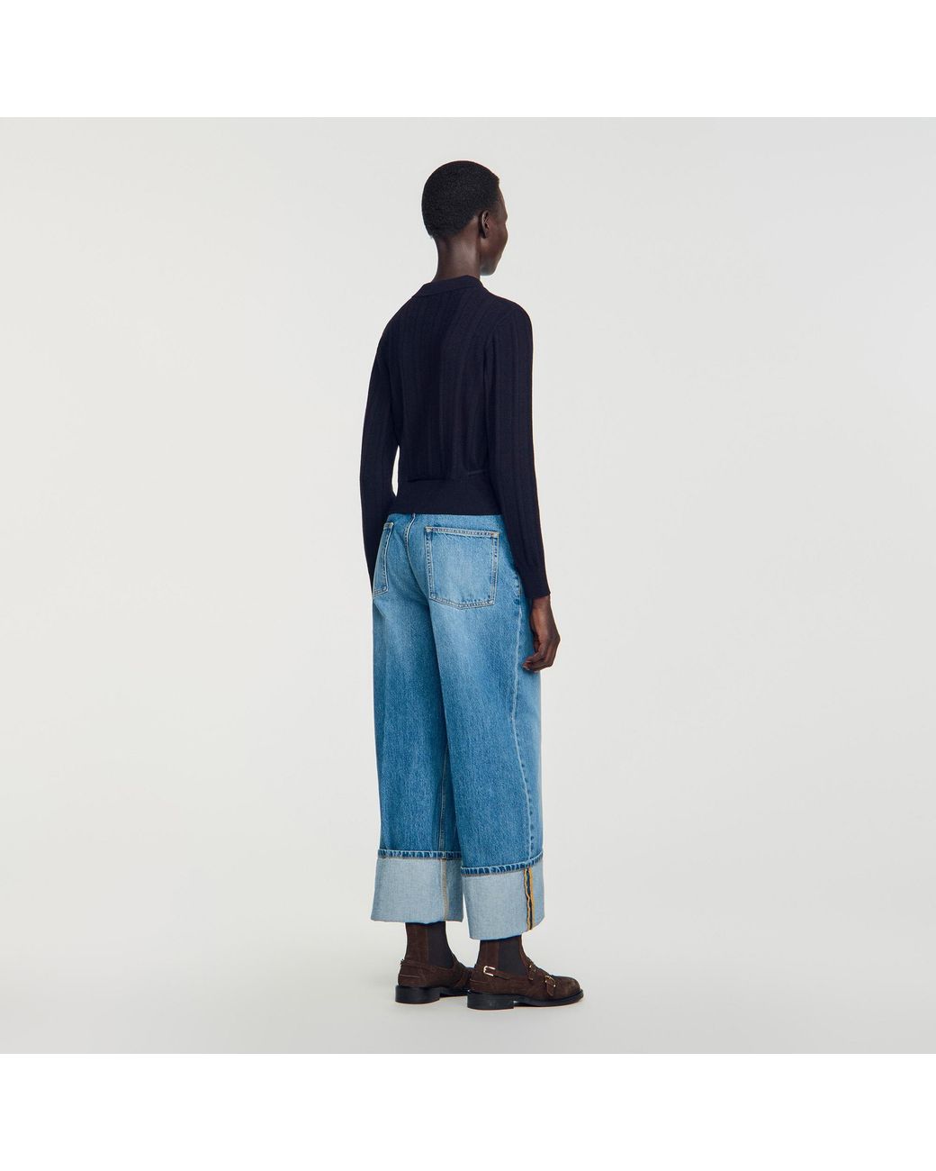 Sandro Blue Pointelle Knit Cardigan