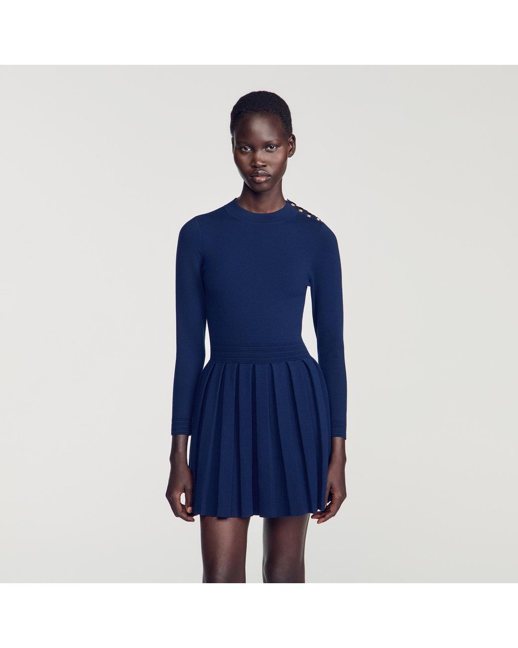 Sandro Blue Short Knit Dress With Buttons