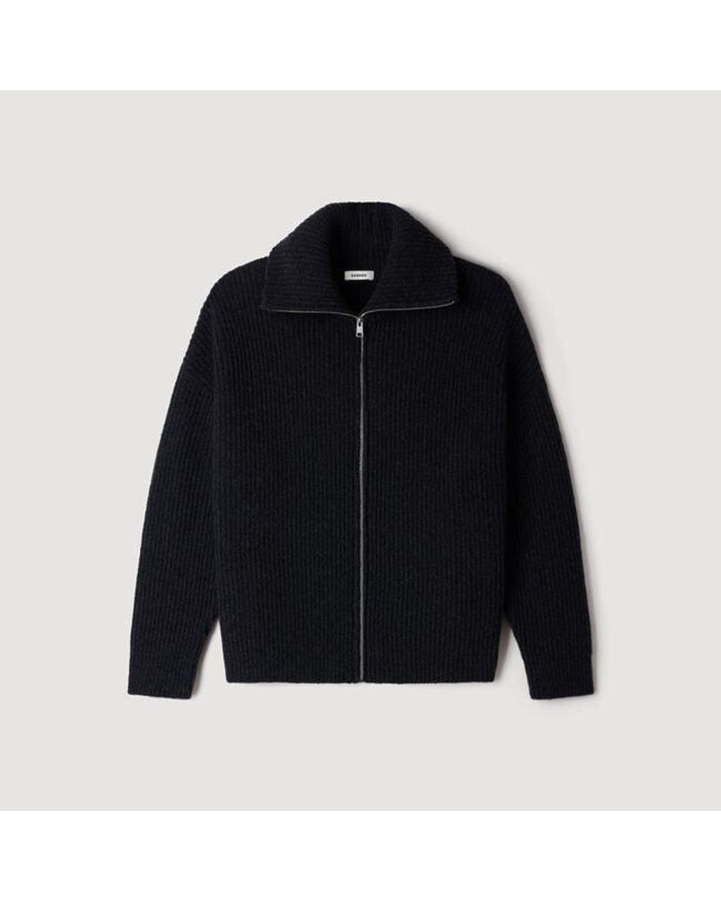 Sandro Blue Textured Wool Zip-Up Cardigan for men