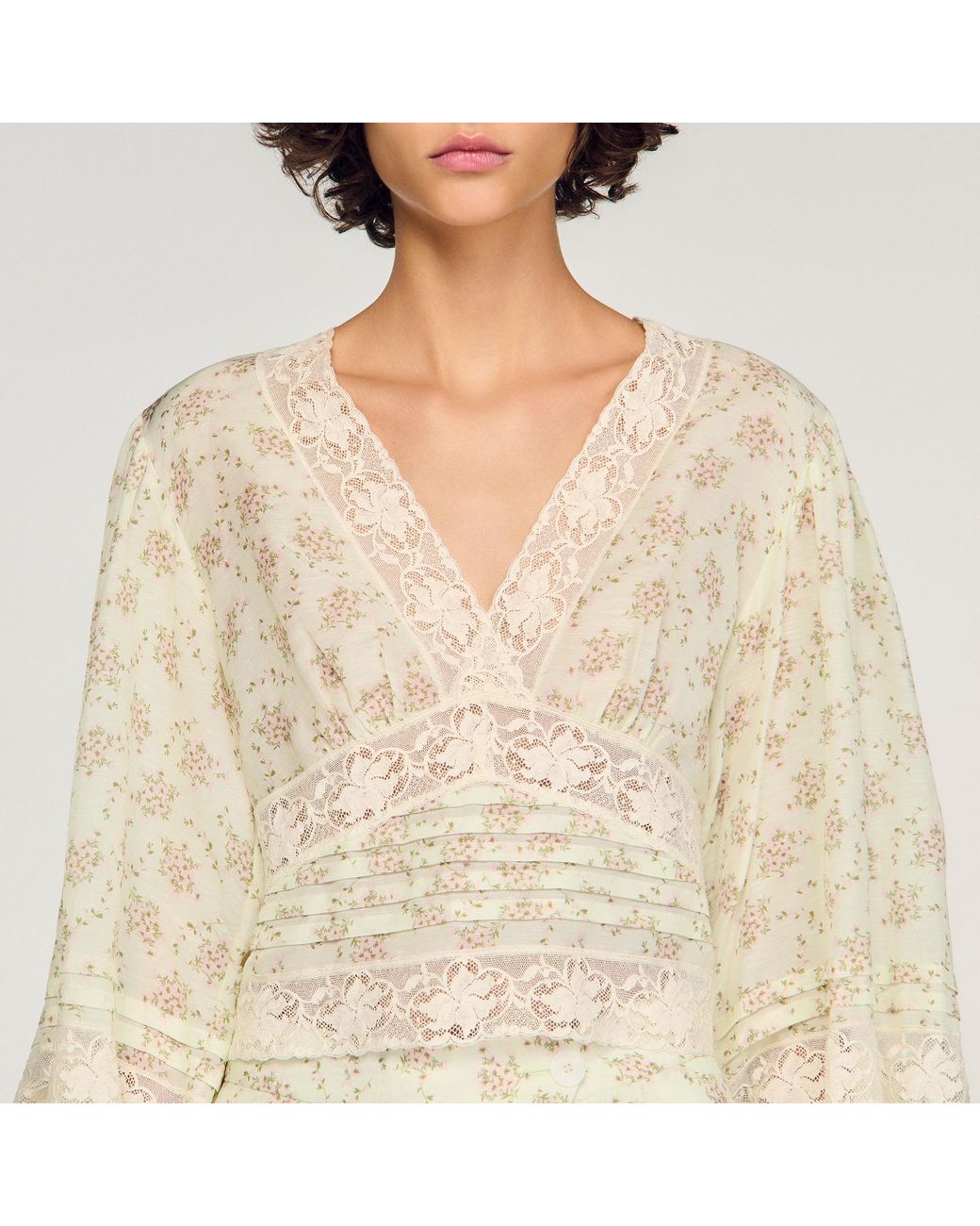 Sandro Natural Floral Crop Top