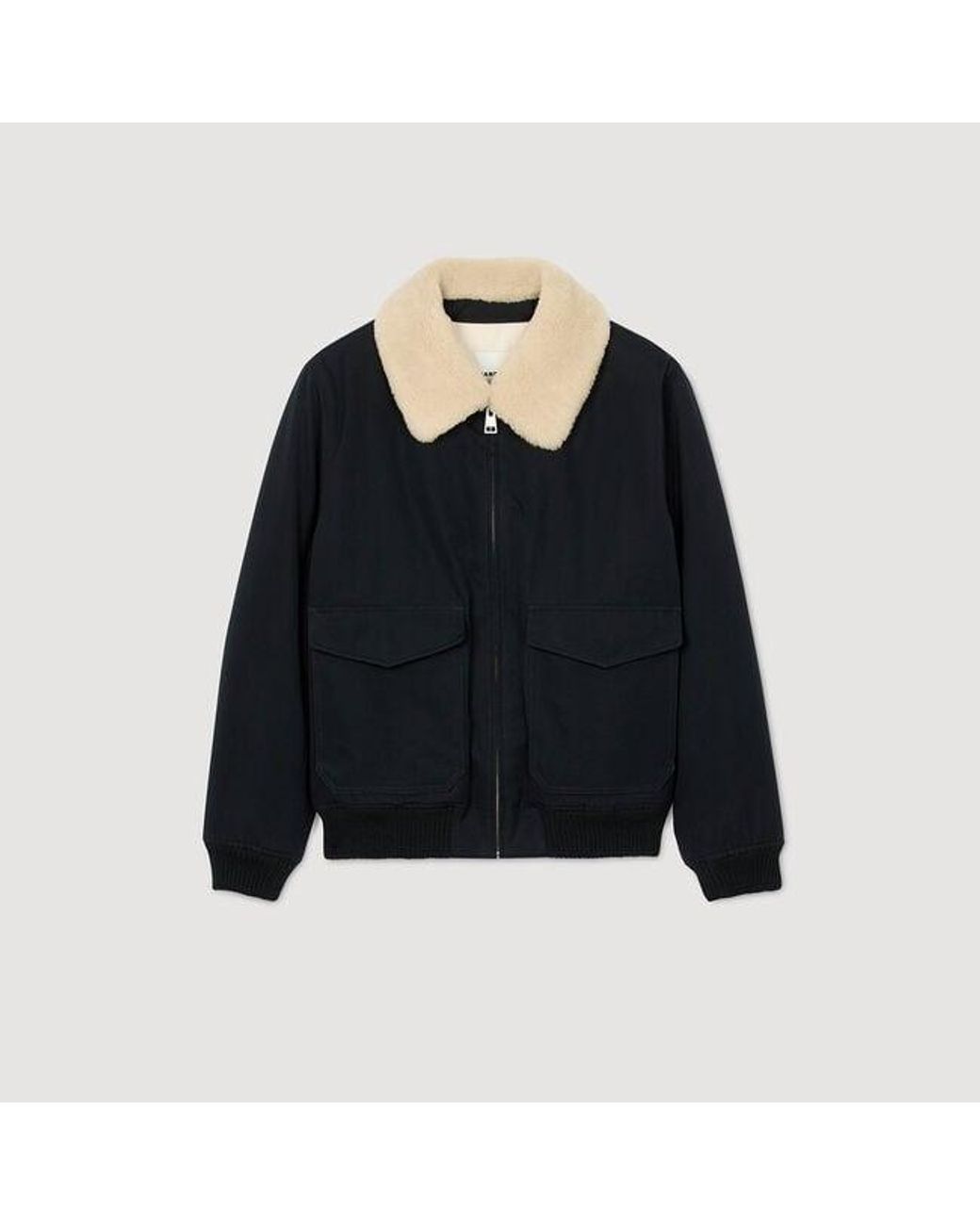 Sandro Blue Shearling Collar Aviator Jacket for men