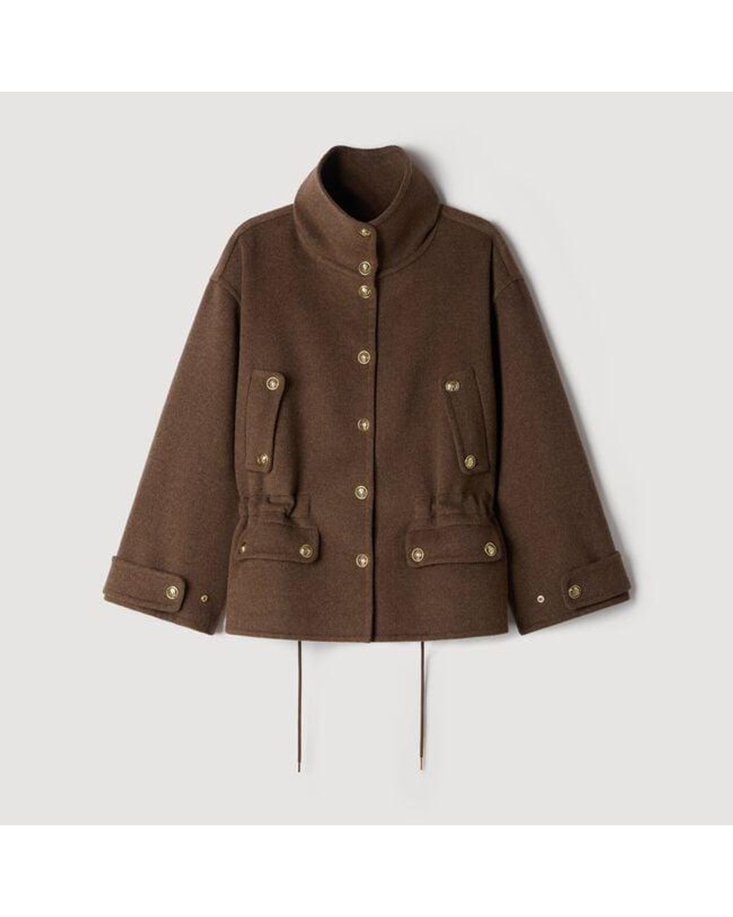 Sandro Black Double-Faced Standing Collar Coat