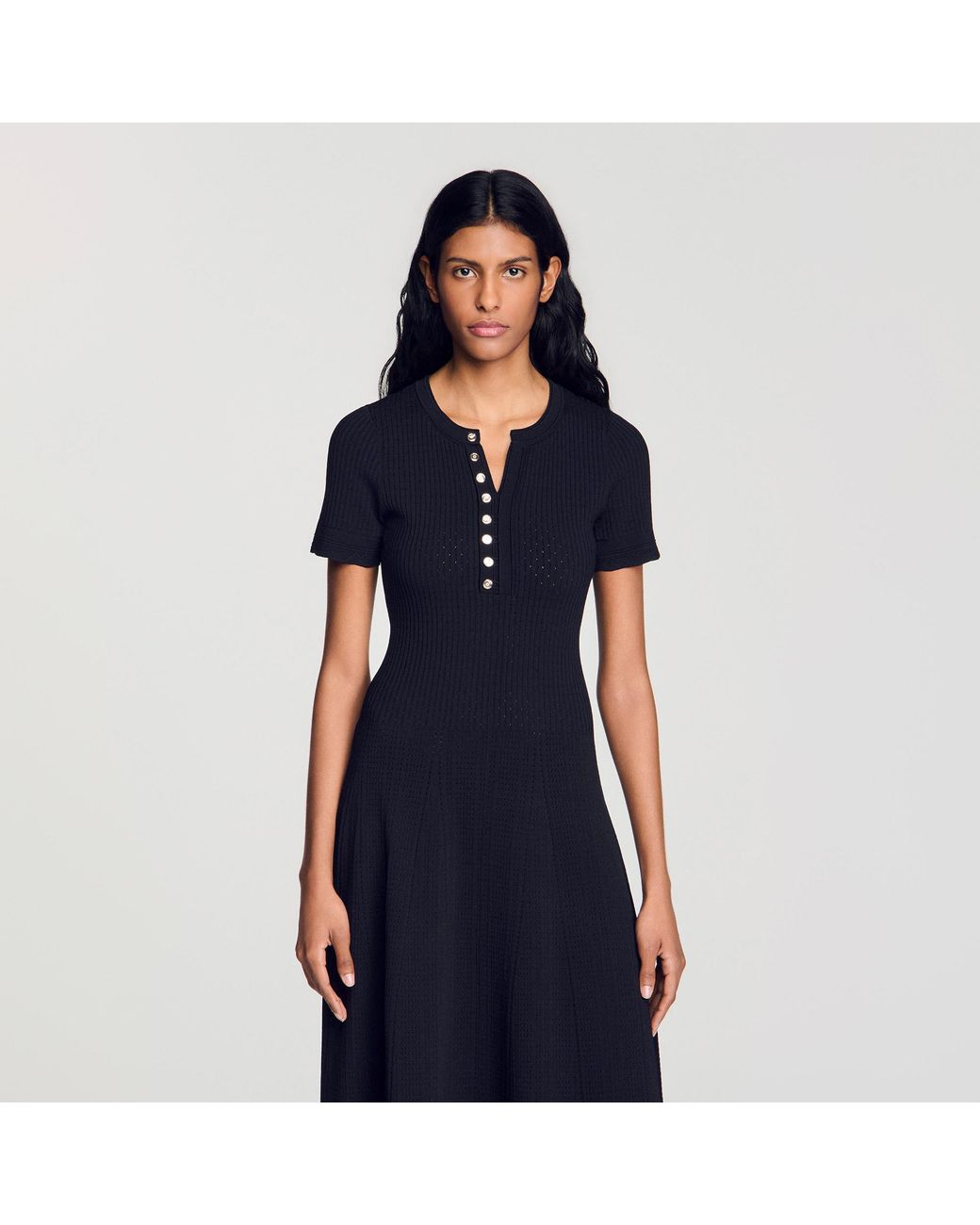 Sandro Blue Ribbed Knit Maxi Dress