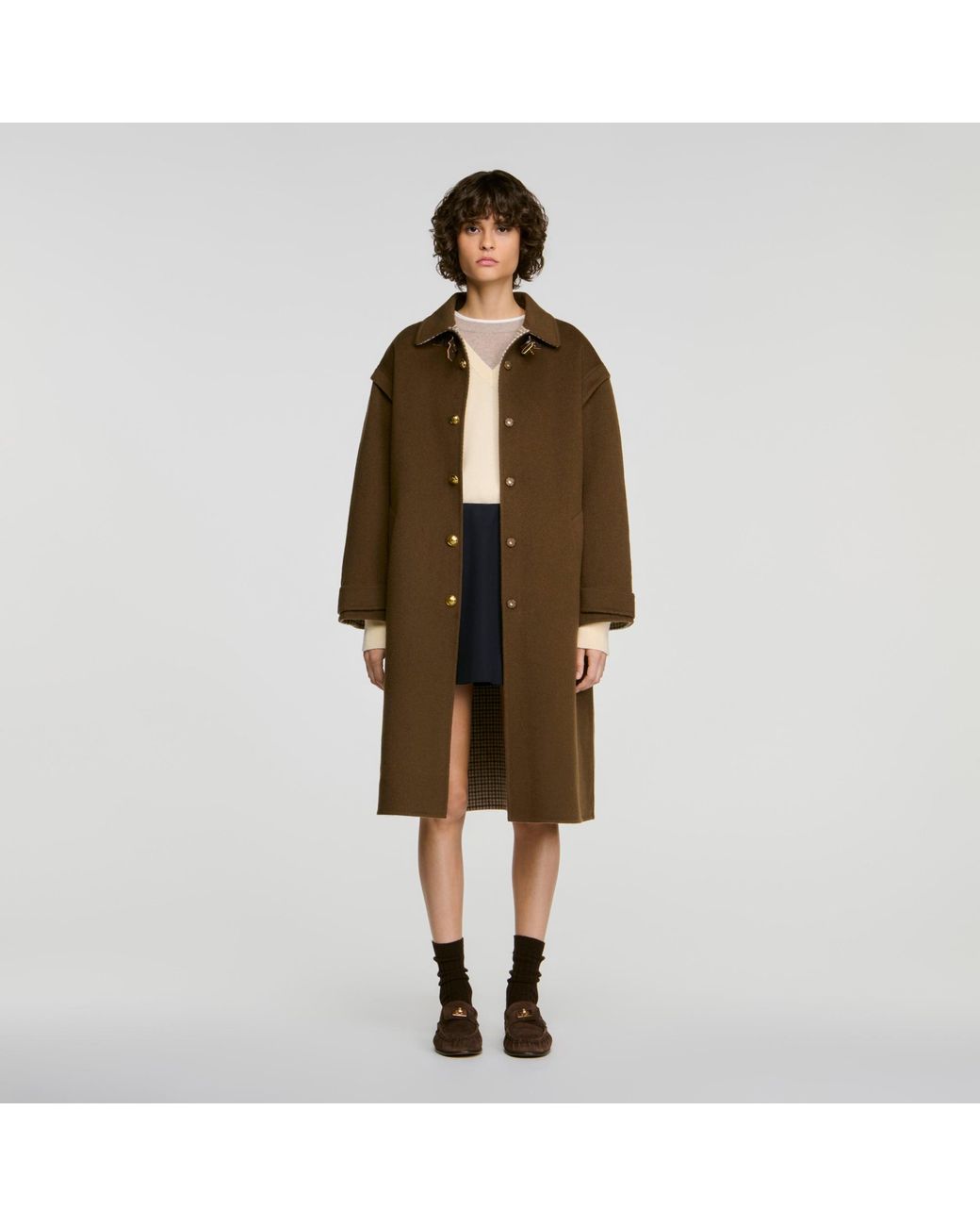 Sandro Brown Double-Faced Wool Coat