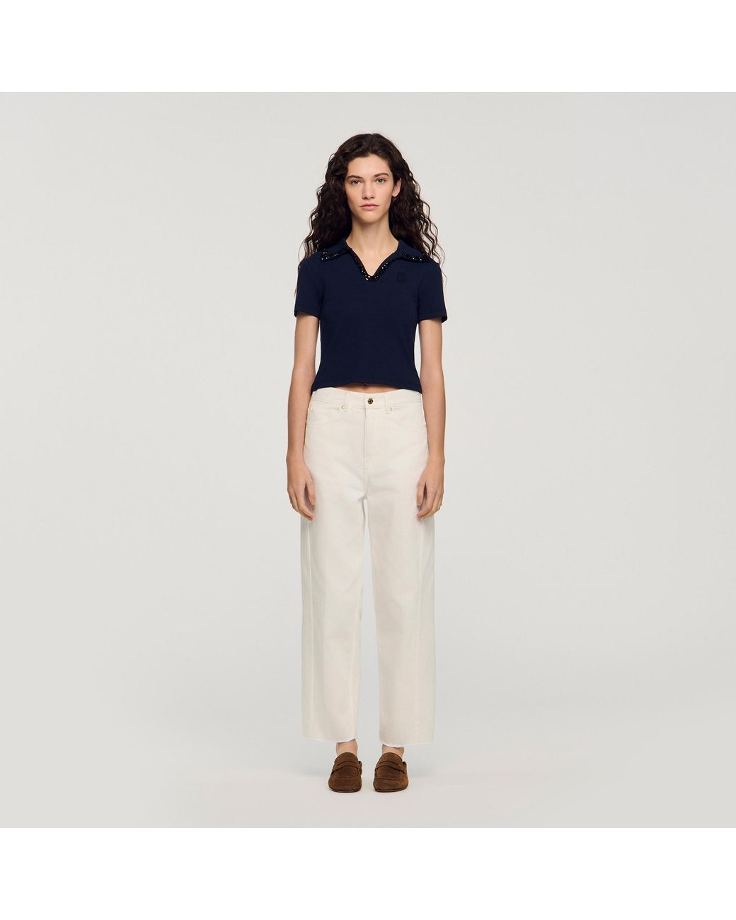 Sandro Blue Pearl Collar Polo