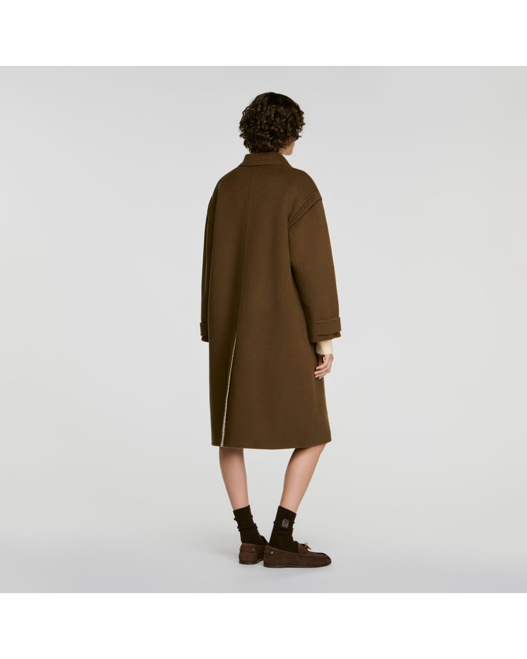 Sandro Brown Double-Faced Wool Coat