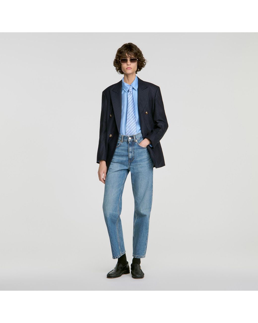 Sandro Blue Jewelry Detail Satin Shirt