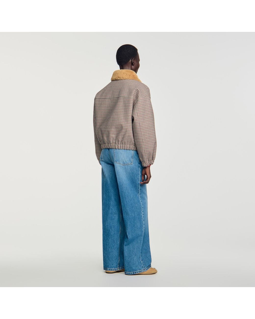 Sandro Blue Faux Fur-Lined Coat