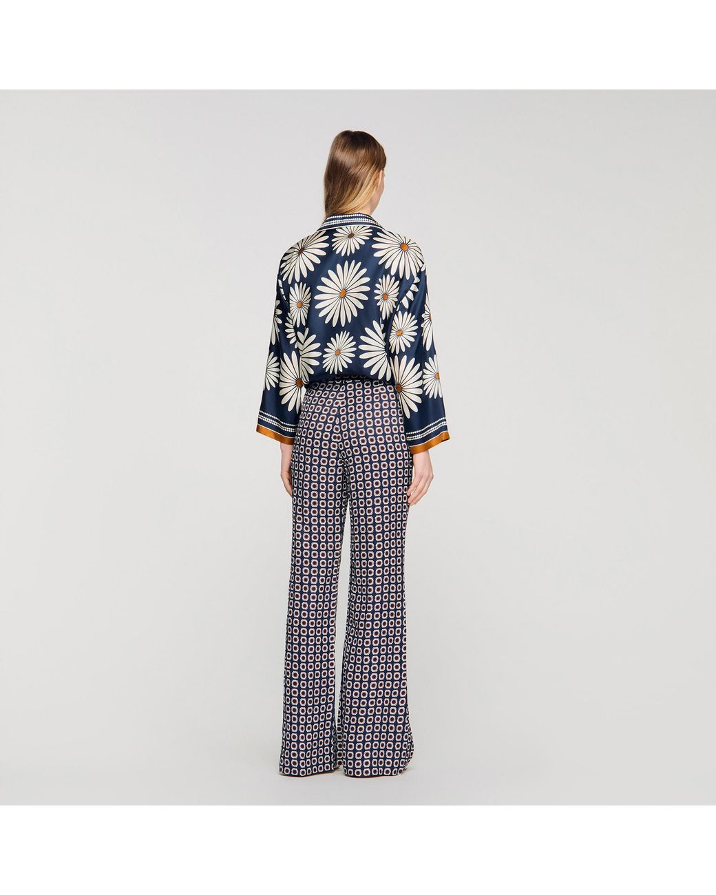 Sandro Blue Floral Print Silk Shirt