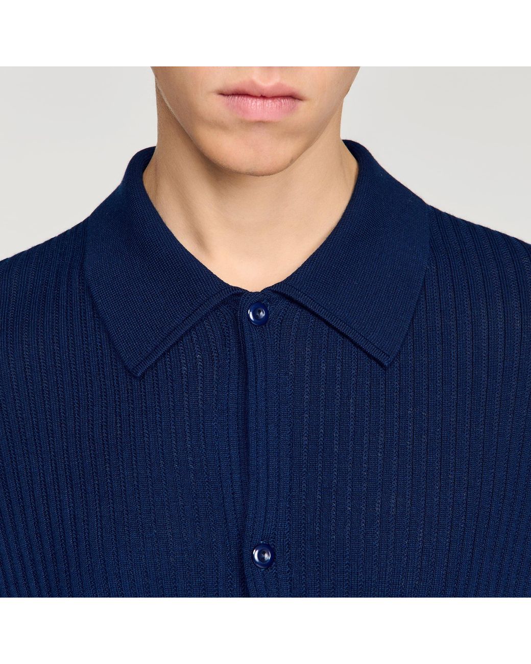 Sandro Blue Rib Knit Shirt for men