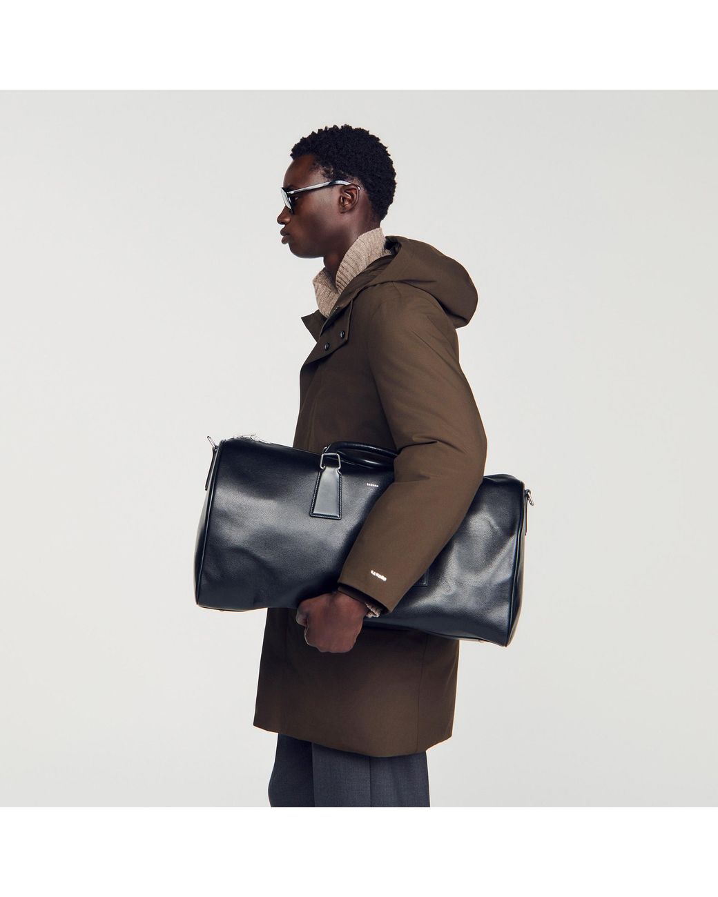 Sandro Black Leather Weekend Bag for men