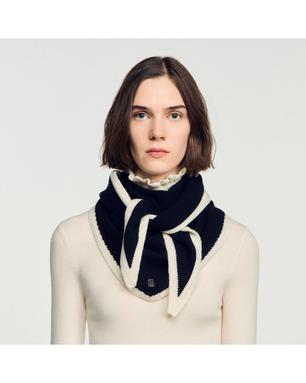 Sandro Black Two-Tone Wool Triangle Scarf