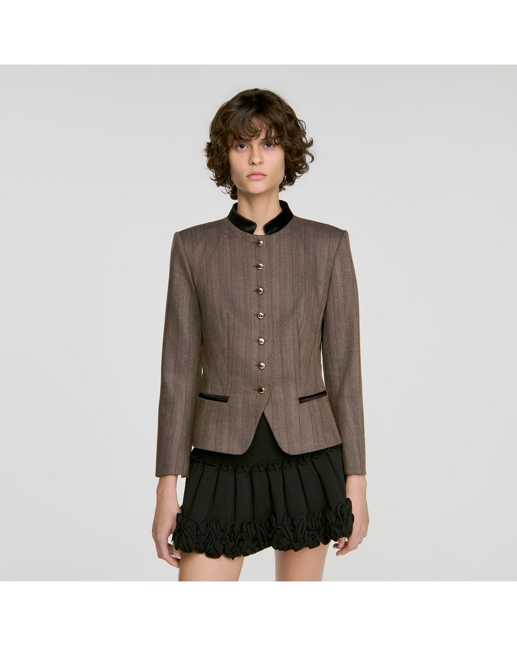 Sandro Black Striped Wool Suit Jacket