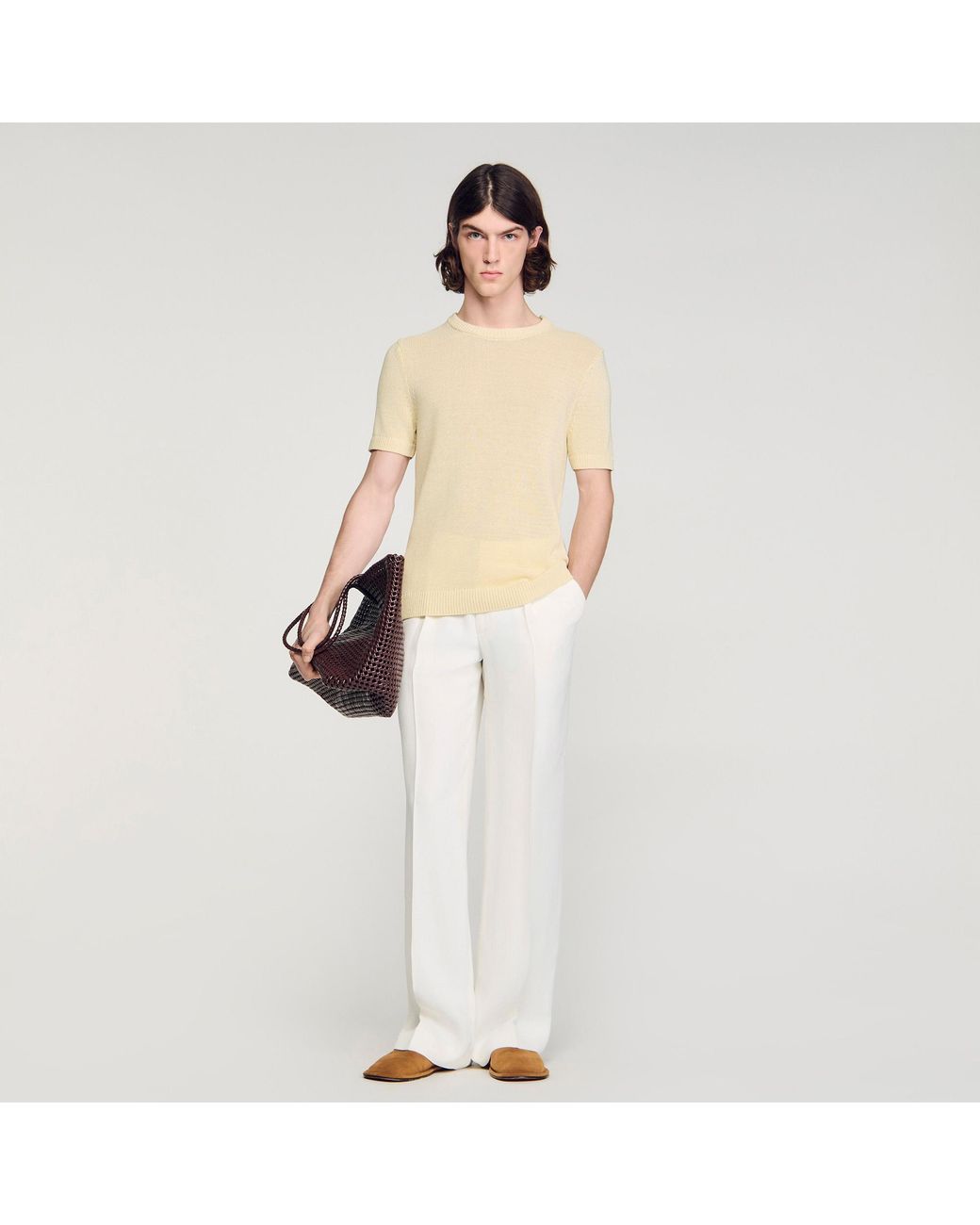 Sandro White Fine Knit T-Shirt for men