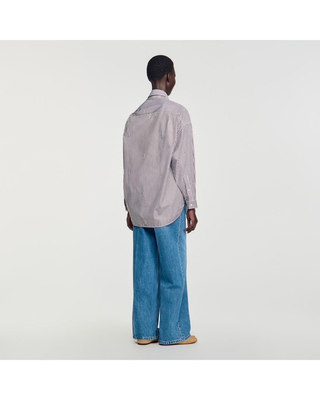 Sandro Blue Oversized Striped Rhinestone Shirt