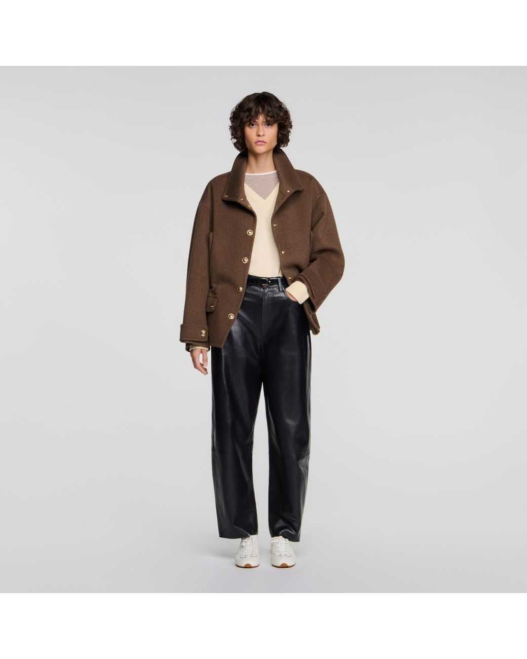Sandro Black Double-Faced Standing Collar Coat