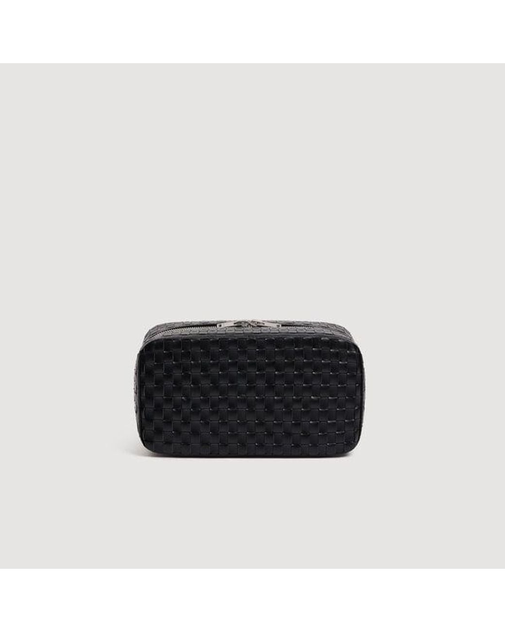 Sandro Black Woven Leather Toiletry Bag for men
