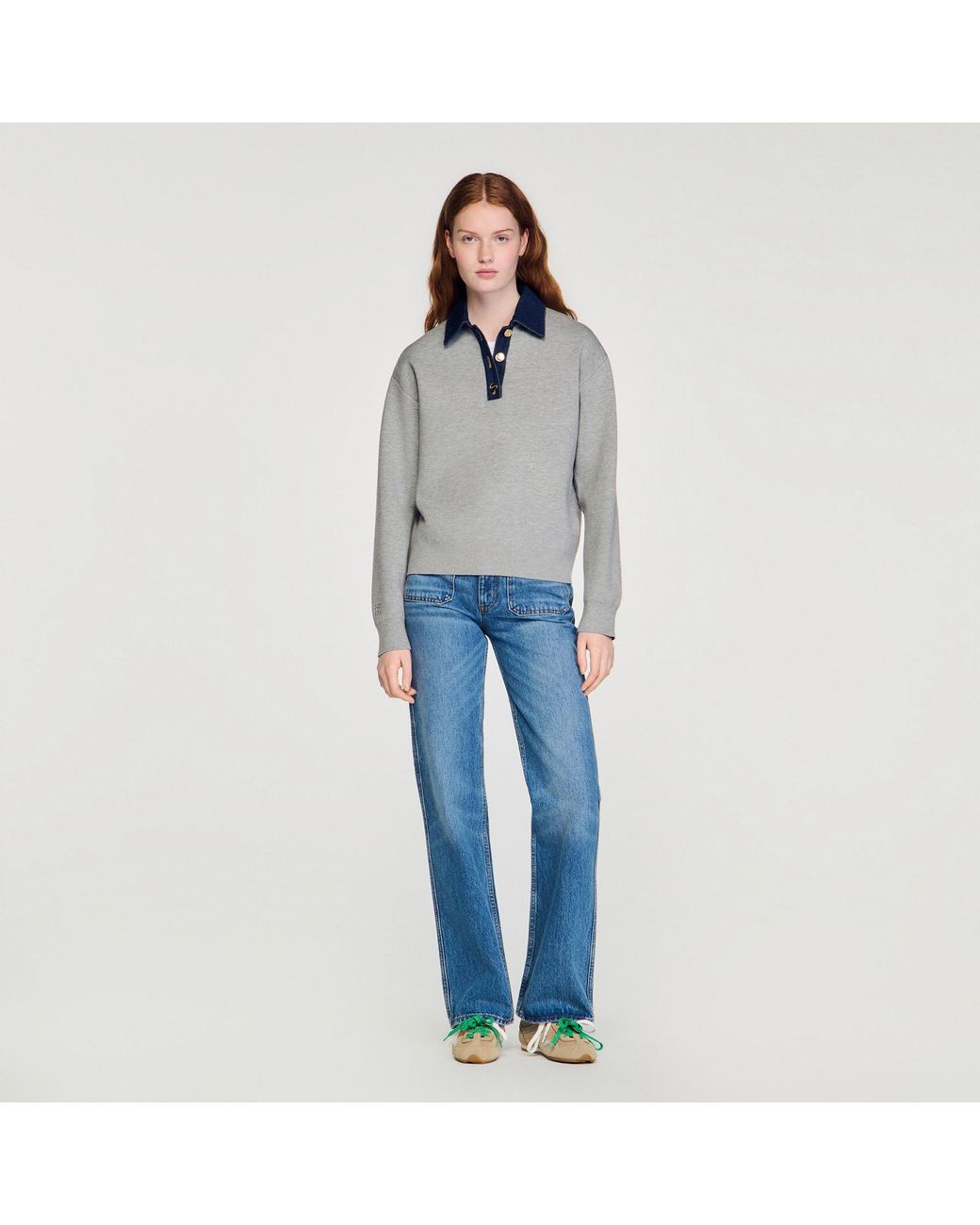 Sandro Blue Jumper With Denim Collar