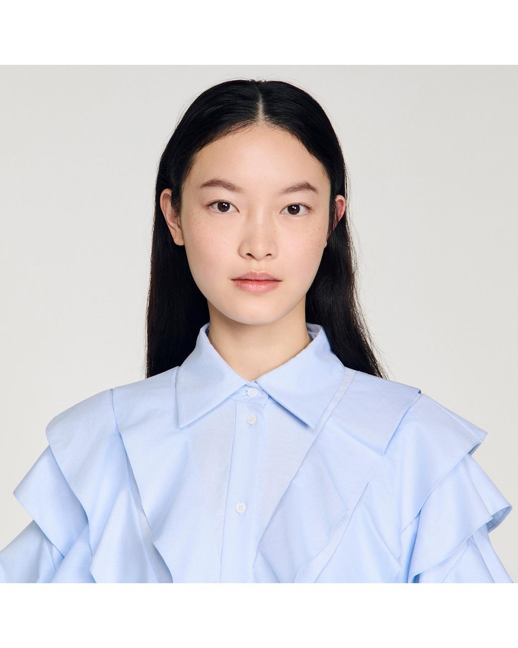 Sandro Blue Ruffled Cotton Shirt